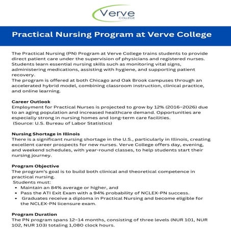 Practical Nursing (PN) Program | Verve College, Illinois | PDF