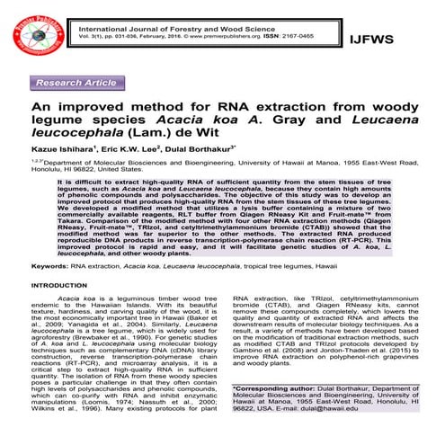 An improved method for RNA extraction from woody legume species Acacia ...