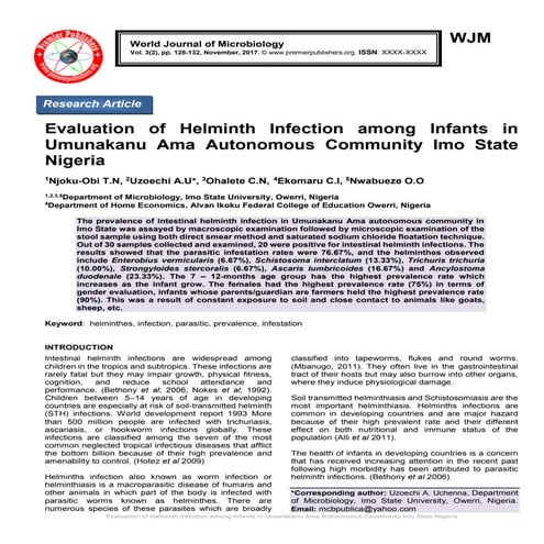 Evaluation of Helminth Infection among Infants in Umunakanu Ama Autonomous Co...