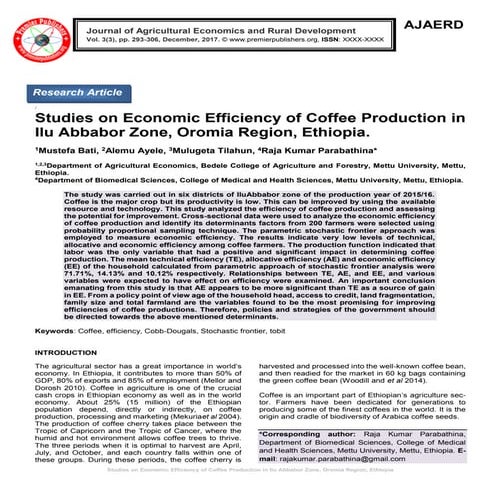 Studies on Economic Efficiency of Coffee Production in Ilu Abbabor Zone, Orom...