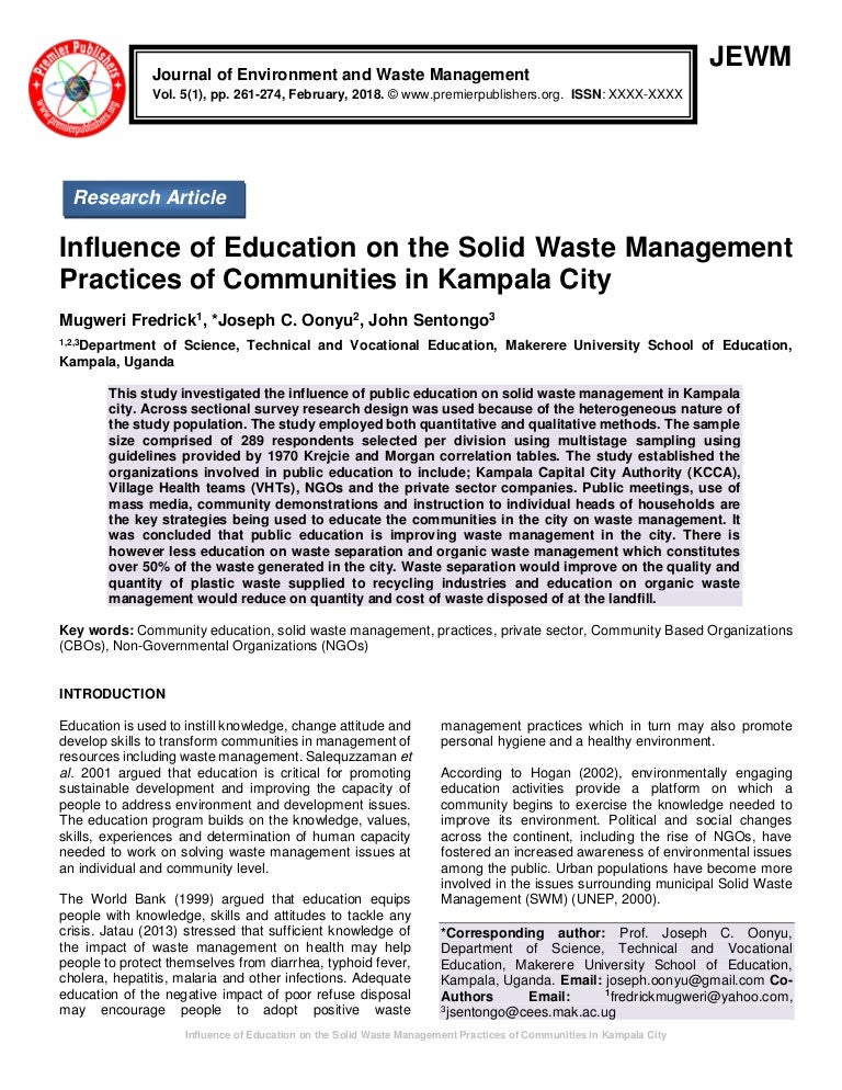 Influence of Education on the Solid Waste Management Practices of Com…