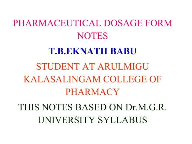 PHARMACEUTICAL DOSAGE FORM NOTES
