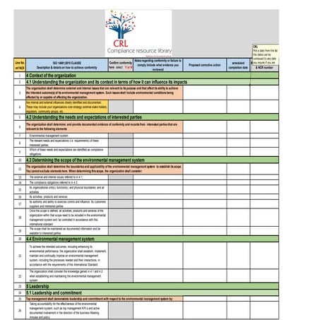 ISO 14001:2015/2004 GAP analysis tool