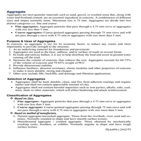 Aggregates, Types, Properties, Sources, Uses and its test by Suman Jyoti