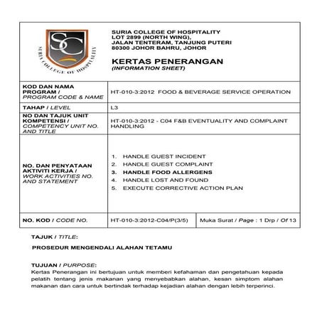 KERTAS PENERANGAN: PROSEDUR MENGENDALI ALAHAN TETAMU