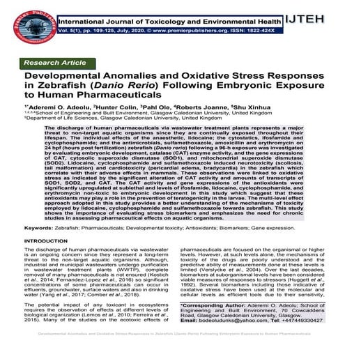 Zebrafish as a model system to study toxicology | PPTX