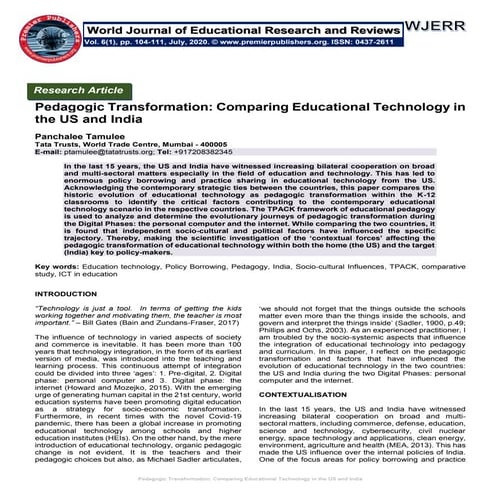 Pedagogic Transformation: Comparing Educational Technology in the US and India