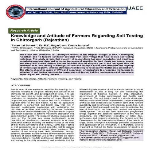 Knowledge and Attitude of Farmers Regarding Soil Testing in Chittorgarh ...