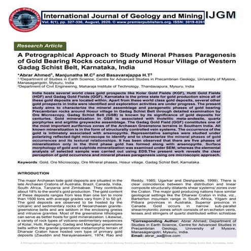 A Petrographical Approach to Study Mineral Phases Paragenesis of Gold Bearing...