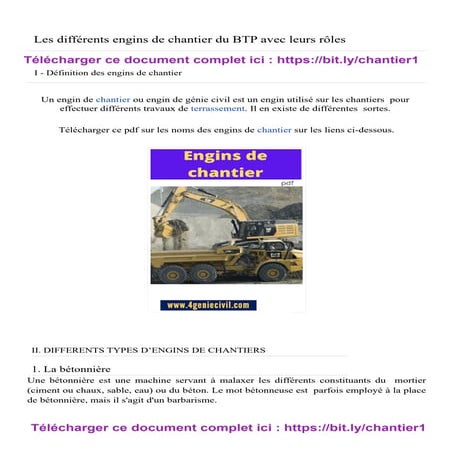 Les différents engins de chantier du BTP avec leurs rôles