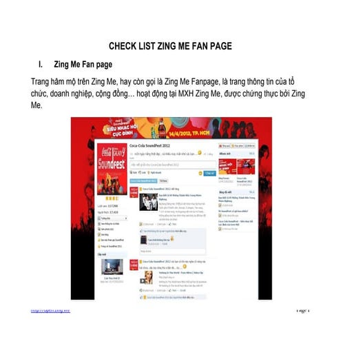 Check List Zing Me Fan page