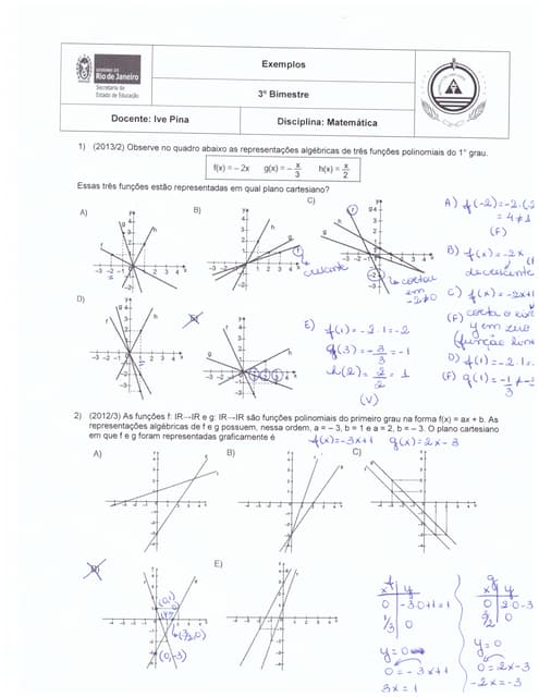 Lista de exercícios de função afim | PDF