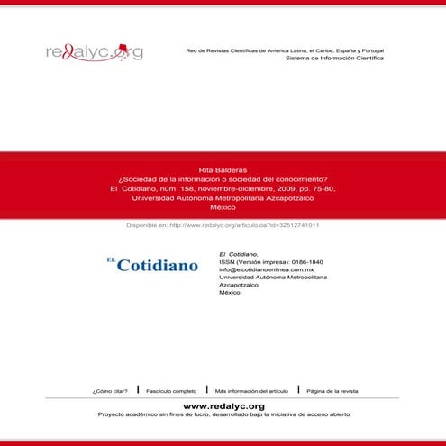 Sociedad de la información o sociedad del conocimiento. Balderas Rita 