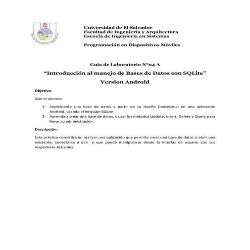Ejemplo Base de Datos SQLite (Android) | PDF