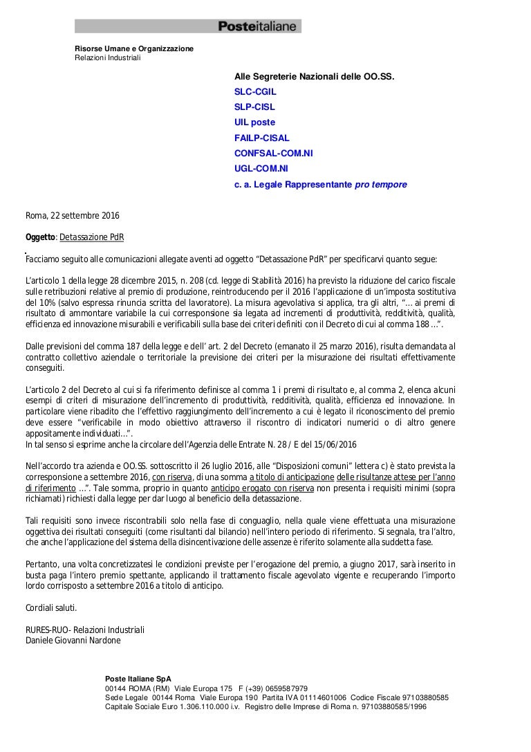 Nota aziendale su pdr 2016 Nota aziendale su pdr 2016