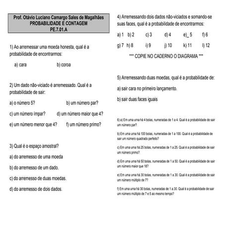 Probabilidade e Estatística - Escola Nova - para 7º ano (ou 6º)