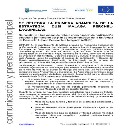 SE CELEBRA LA PRIMERA ASAMBLEA DE LA ESTRATEGIA DUSI MÁLAGA PERCHEL-LAGUINILLAS
