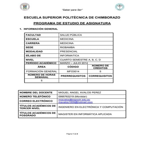 Sílabo de Informatica ESPOCH