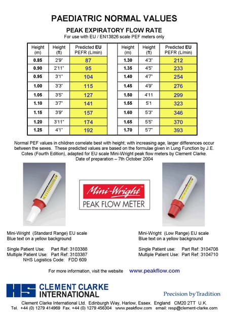 Peak Flow Meter Chart Pediatric