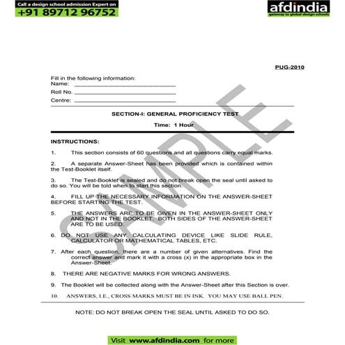 Pearl academy pg general profficiency test 2010