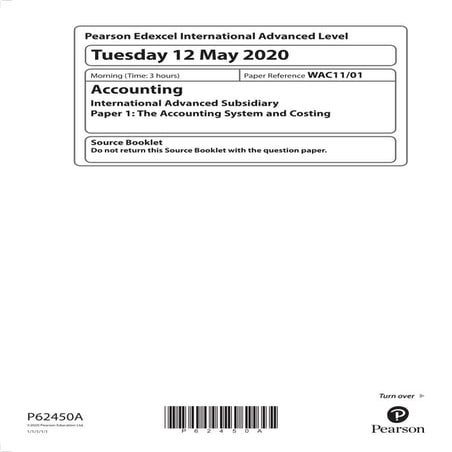 Pearson edexcel ial accounting may 2020 unit 01 the accounting system and cos...