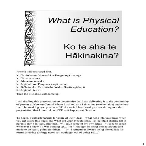Physical Education or Hakinakina
