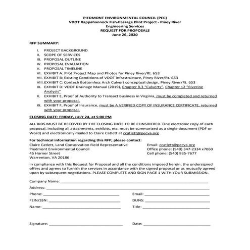 Engineering Services RFP - PEC VDOT Rappahannock Fish-Passage Pilot Project -...
