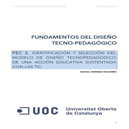 Pec2 fdtp Identificacion del modelo tecno-pedagógico y acción educativa