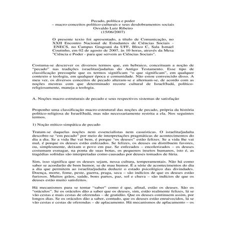 Pecado, política e poder – macro conceitos político-culturais e seus desdobramentos sociais