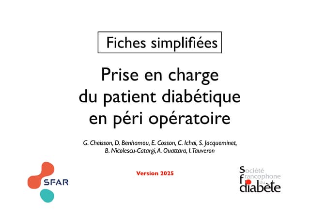 PEC Diabéte SFAR 2025 , medecine perioperatoire