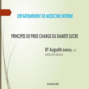 Principe de prise en charge Du Diabète Sucré | PPTX