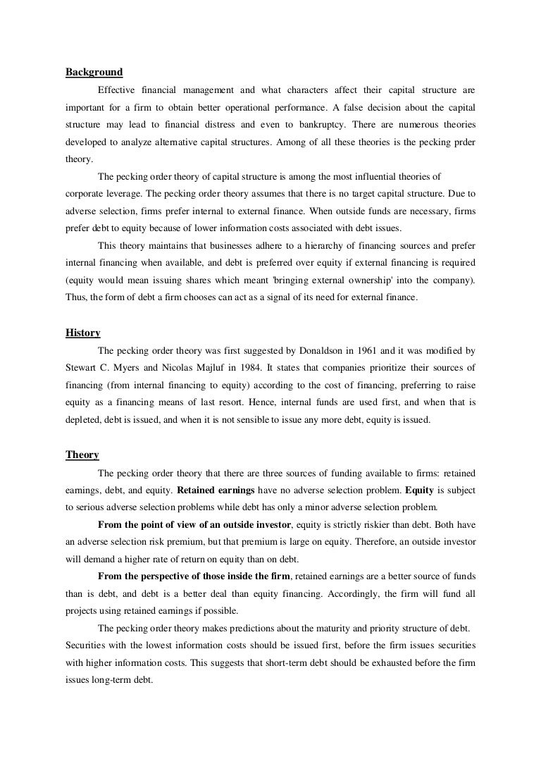 Pecking order theory finance