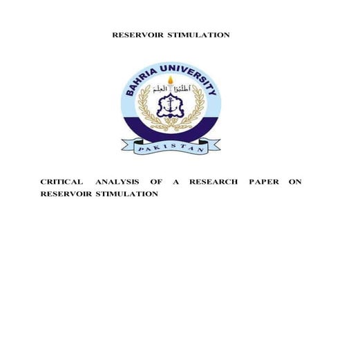 Critical analysis of Hydraulic stimulation of geothermal reservoirs: fluid fl...