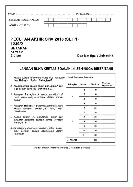 Sejarah K1 SPM 2015. Soalan&Skema