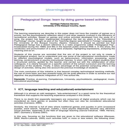 Pedagogical Songs: learn by doing game based activities