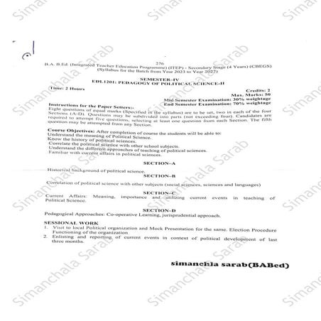 Pedagogy of Political science-II(BABed,ITEP) Sem-4 ,Complete notes by ...