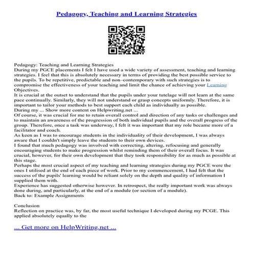 Pedagogy, Teaching And Learning Strategies