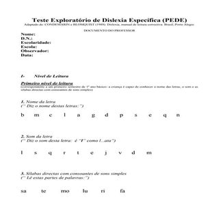 PEDE -  teste exploratório dislexia