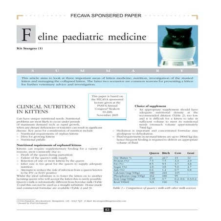 Feline Paediatric Medicine