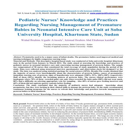 Pediatric Nurses’ Knowledge and Practices Regarding Nursing Management of Pre...