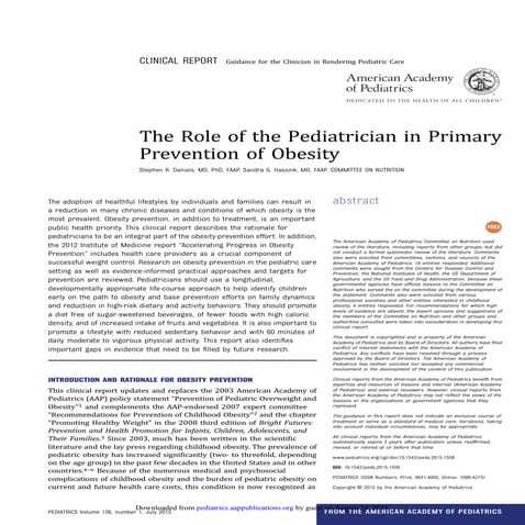THE ROLE OF PEDIATRICIAN IN PRIMARY PREVENTION OF OBISITY | PDF