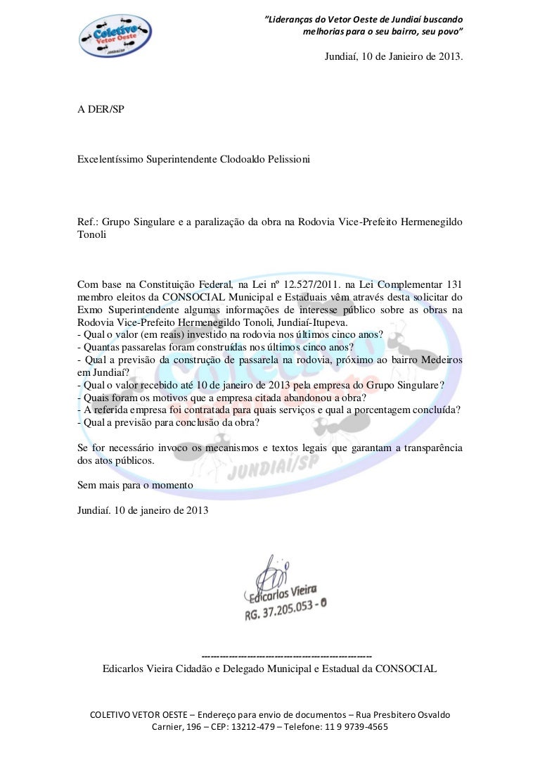 Pedido de Informação ao DER