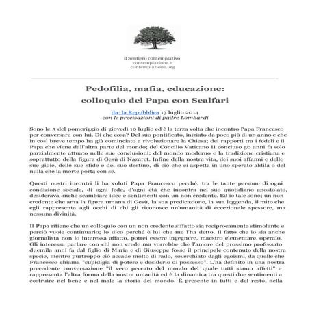 Pedofilia, mafia, educazione: colloquio di Papa Francesco con E.Scalfari  (A4)