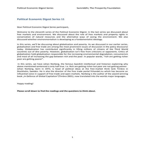 Globalisation and Poverty. Political Economic Digest Series - 11