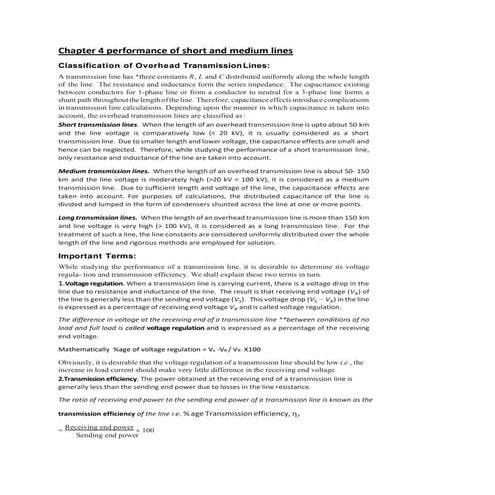 performance of transmission lines of long,medium and short length