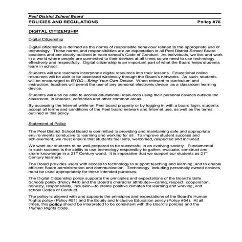 Peel school district board school policy