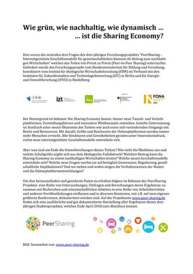 PeerSharing - Internetgestützte Geschäftsmodelle für gemeinschaftlichen Konsu...