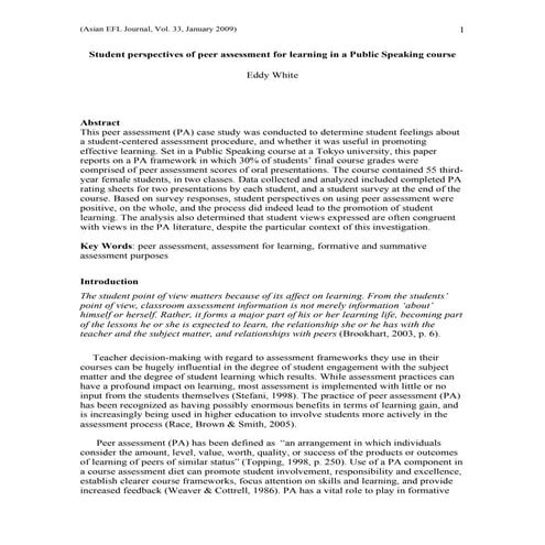 Student Perspectives of Peer Assessment for Learning in a Public Speaking course