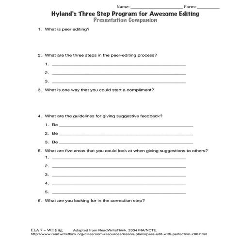 Peer editingoverview worksheet