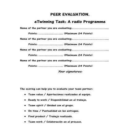 Peer evaluation (e twinning task a radio programme)